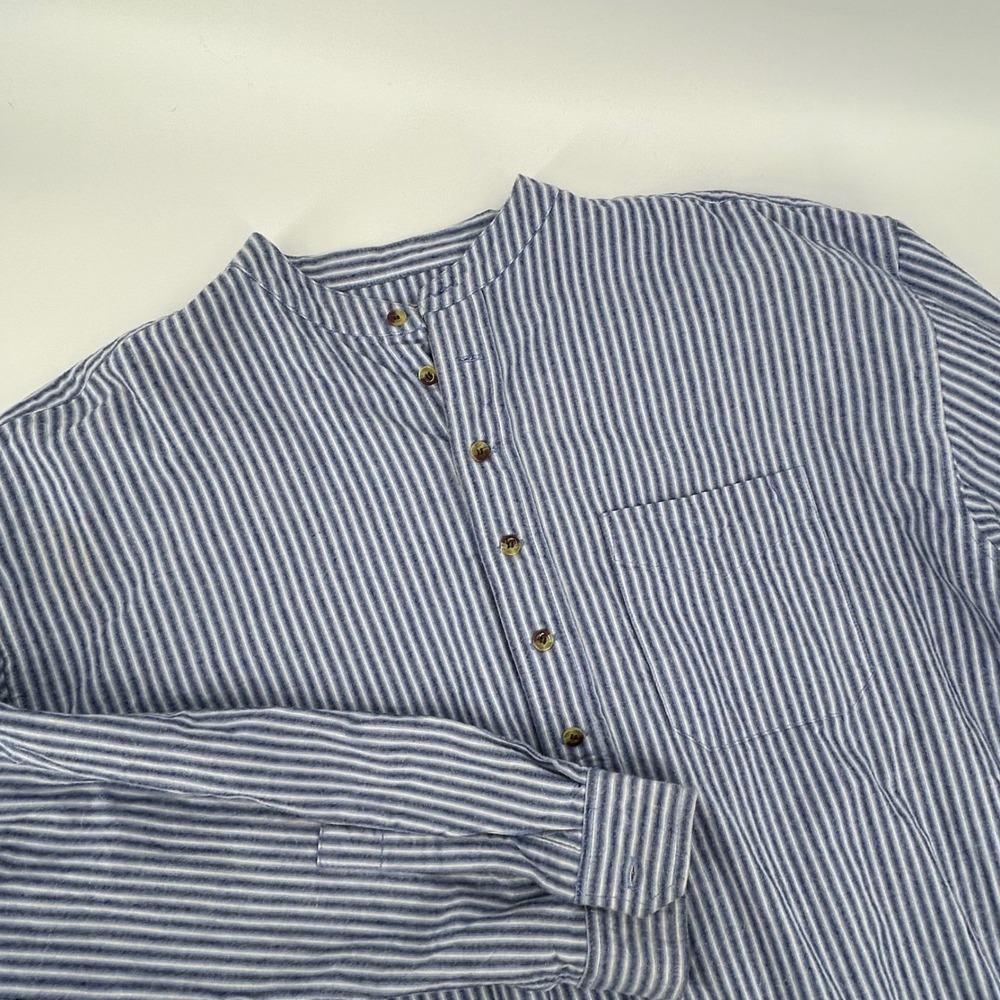 Lee Valley Ireland Grandfather Shirt Mens XXL Blue White Striped Flannel Banded